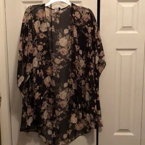 Sheer black floral kimono